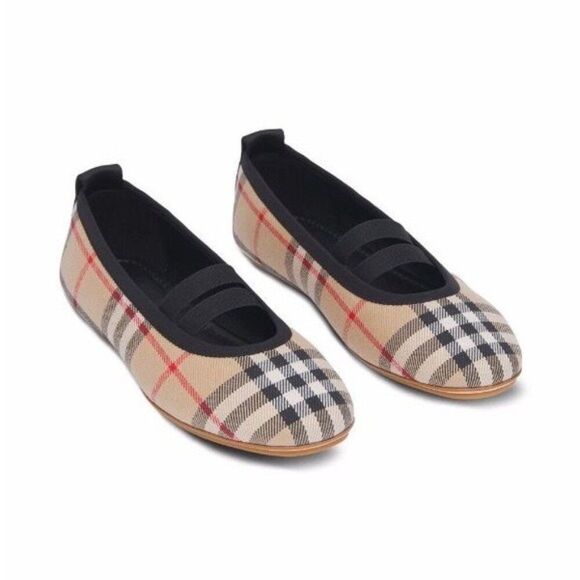 Burberry Logo-Detail Check Ballerina Shoes, New, Size EU 35, UK 2.5 - Picture 1 of 15